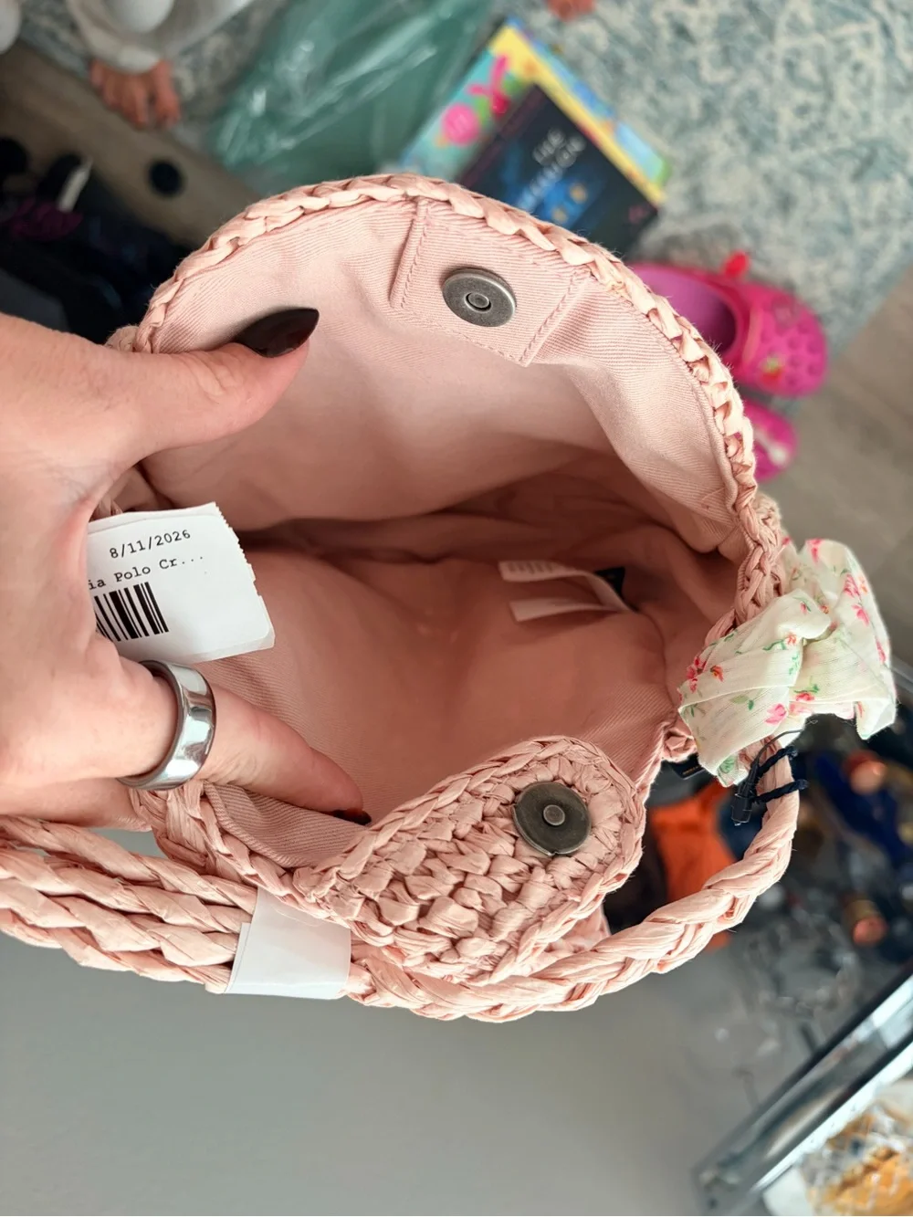 NWT Polo Ralph Lauren Logo Pink Raffia Small/Kids Purse